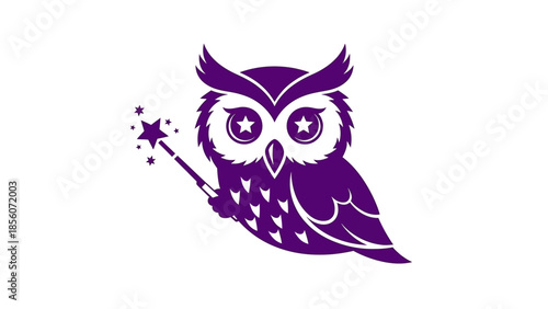 Purple Owl with Magic Wand Illustration.