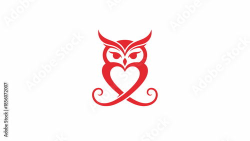 Red Owl Heart Illustration Design Element.