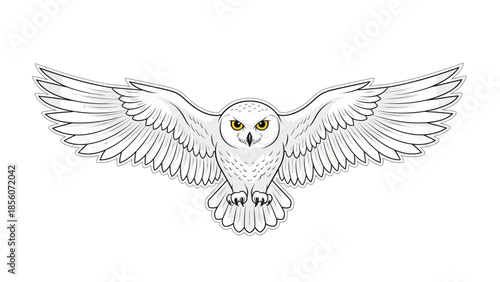 White Owl Flying with Outstretched Wings Illustration.