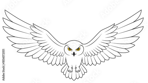 White Owl Flying with Spread Wings.