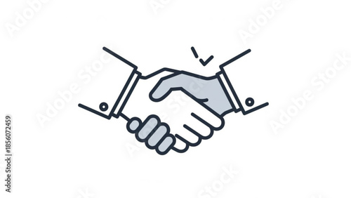 Handshake agreement between two people in business attire with a checkmark, symbolizing partnership and confirmation