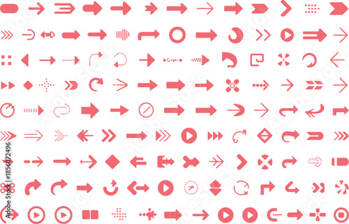 Red directional and action arranged in a grid pattern