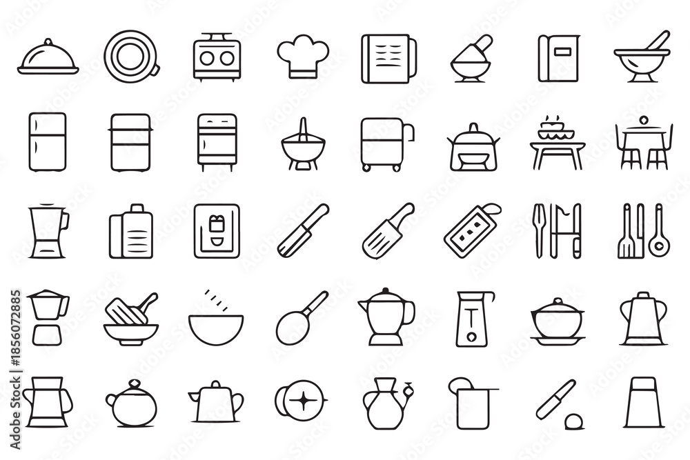 Fototapeta premium Kitchen Icons Collection for Cooking and Dining