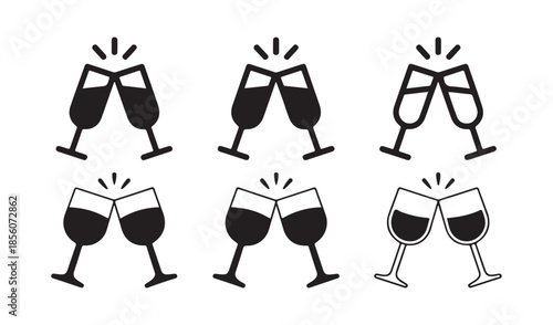 Glass icon set set. holds a crimson elixir, various wine glasses, wine and champagne glass. vector illustration eps 10