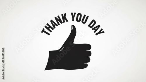 Black thumb up hand gesture with thank you day text on white background for appreciation and gratitude