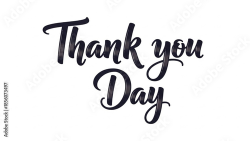 Gratitude concept with thank you day text in elegant black cursive script on white background