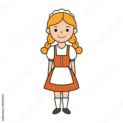 A cheerful Oktoberfest girl in traditional Bavarian dress, holding a frothy beer mug, smiling, with festive decorations and lively festival vibes all around her.
