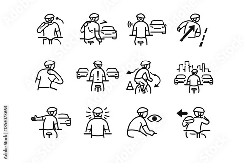 Traffic shoulder signal vector spot icon maneuver vigilance urban lane gesture cycling