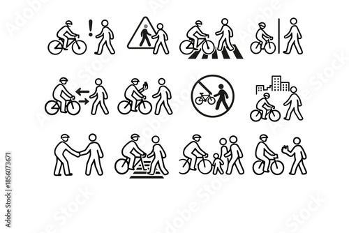 Cue vigilance urban caution cycling icon space safety pedestrians people first vector