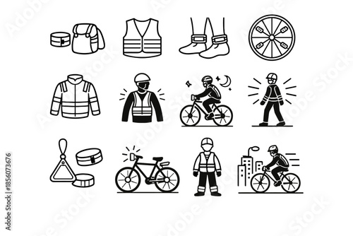 Reflectors protection urban awareness cyclist gear icon vector safety cycling night reflective