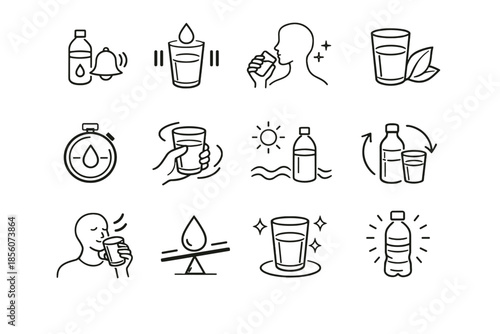 Minimalist moment awareness pause refresh icons icon hydration vector water calm cue