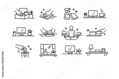 Clearing focus organization minimalist reset vector environment declutter icon restoration desk order