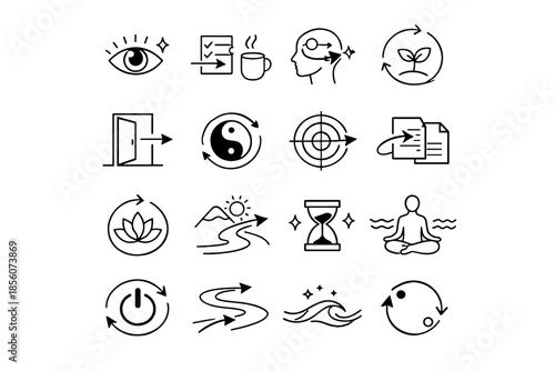 Productivity pause task icon resumption cue smooth mindful icons gentle attention minimalist