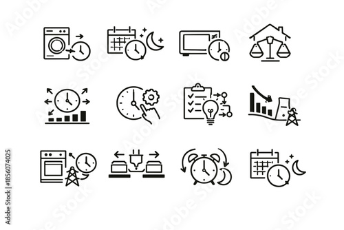 Flexible vector icon scheduling balancing schedule shifting energy home habit reduction timing