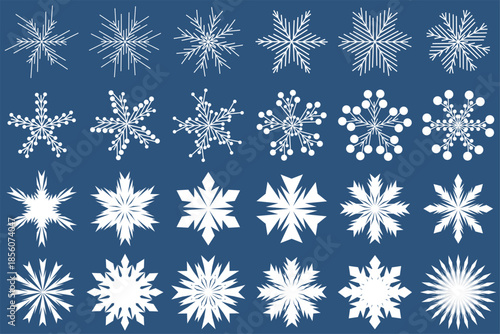 various beautiful imaginary snowflake image patterns isolated on blue background, vector