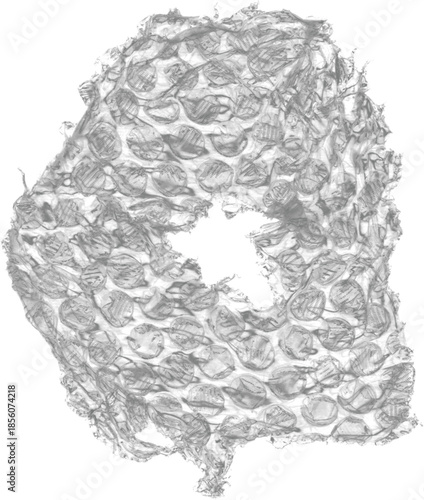 Distressed Bubble Wrap Texture Overlay with Torn Center - Grayscale Grunge Plastic Packaging Sketch Effect