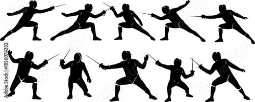 0 Medieval Knight Silhouettes with Sword and Shield Stances