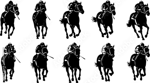 Professional Horse Racing and Equestrian Silhouette Action Set