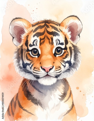 Süßes Baby-Tiger – Aquarell Porträt
