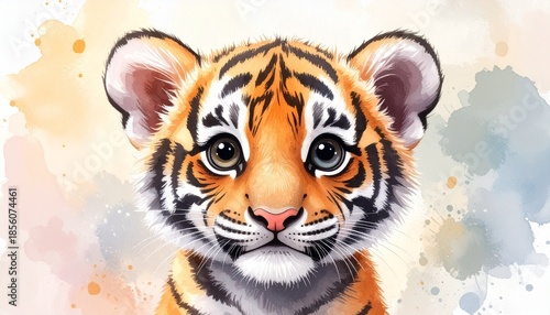 Süßes Baby-Tiger – Aquarell Porträt