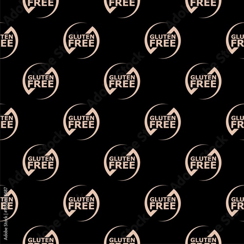 Gluten Free sign seamless pattern isolated on black background