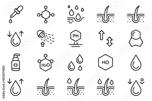 Water Droplets and Science Icons Set Illustration