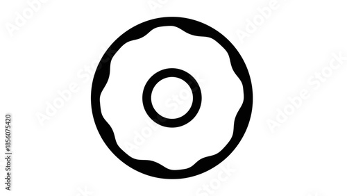a black and white illustration of a simple flower shape with a circular center on a plain white background
