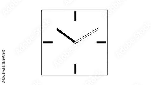 A minimalist clock face with black hands and markers on a white background, showcasing a simple timepiece design with a clean aesthetic.