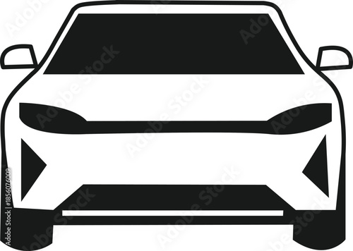Black and white line art illustration of a car.