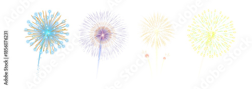 Realistic Colorful Fireworks Display PNG – Celebration Firework Explosion Isolated on Transparent Background