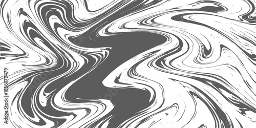 Abstract black and white background featuring a 3d winding road with a curved wave pattern and perspective lines as a vector illustration for speed and travel design