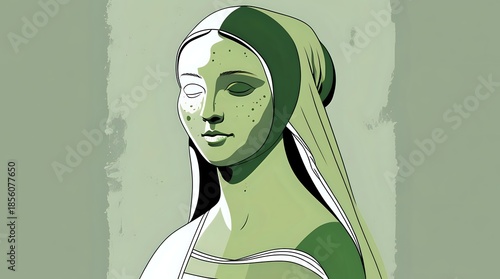 Minimalist Mona Lisa Green Silhouette Vector Illustration on White Background