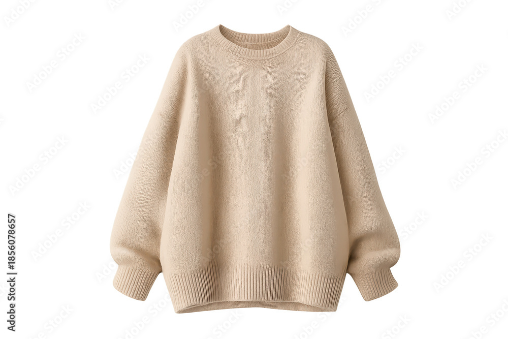 Fototapeta premium Beige sweater, crew neck, comfortable knit on transparent background.