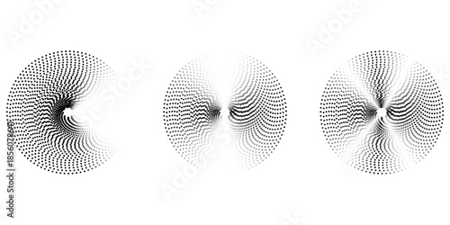 Dotted sound wave signal set. Radial radio and music audio icon collection. Rippled radar vibration element sign bundle. Black curved impulse pack. Echo soundwave symbols. Vector