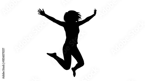 A joyful silhouette of a woman jumping with arms outstretched, conveying freedom and happiness