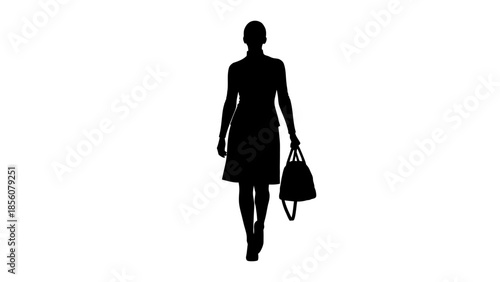 A silhouette of a woman walking with a handbag, conveying confidence and style