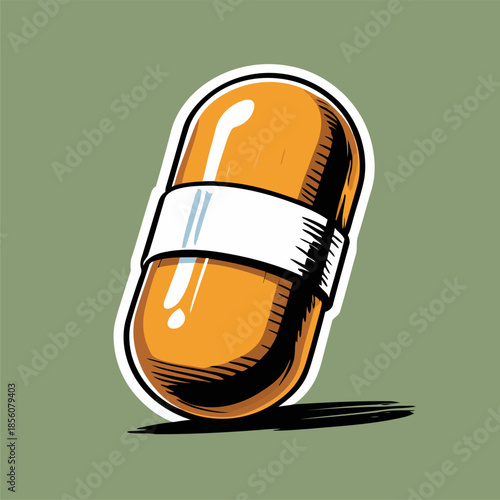 Illustration of a pill medicine, drawn in a bold American comic