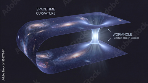 Conceptual 3D visualization of the curvature of spacetime and a wormhole