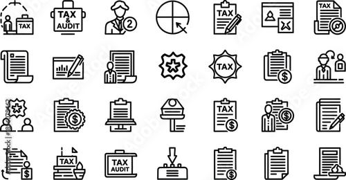 Set of business and office icons isolated on transparent background