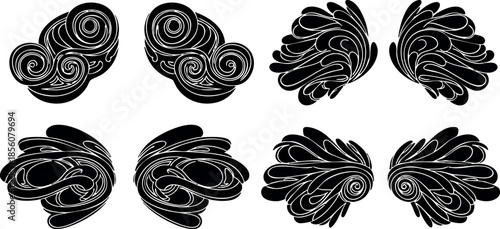 Ornamental floral swirl vector set with decorative leaf and curl design elements for creative projects 