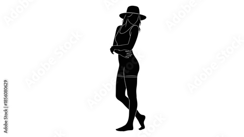 Confident woman in stylish hat poses elegantly, perfect for fashion and beauty concepts