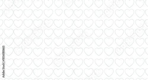 Minimalist seamless pattern of small hearts with dashed outlines on a clean white background for love romance and valentine themes.