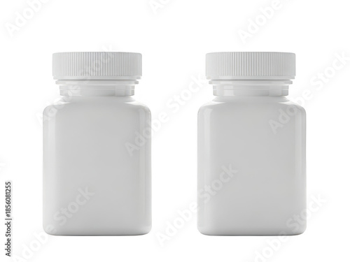 White plastic blank supplement vitamin medicine pill bottles on studio