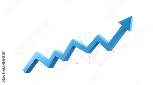 Blue 3d line graph showing upward trend and positive growth isolated on transparent background