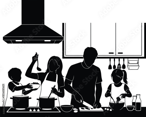 Family cooking together in a kitchen