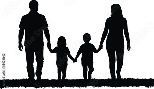 Silhouette of a family of four walking together