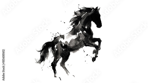 Chinese Black ink wash Horse painting Chinese new year 2026 isolated on Transparent background