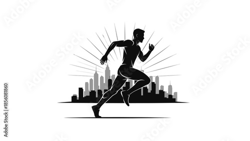 Silhouette illustration of a woman in a dress running in an active pose