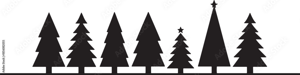 Fototapeta premium Vector illustration set of an abstract winter background featuring a wooden cross and house nestled in a snowy evergreen pine forest for a Christmas holiday celebration