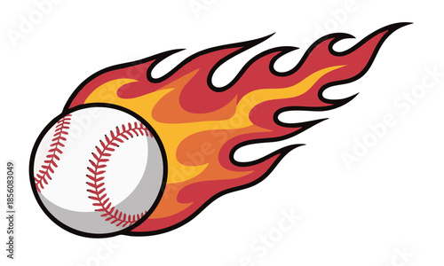 Baseball ball on fire. Flaming softball. Fast pitch concept. Sport logo, emblem, icon for team or league. Vector illustration isolated on transparent background. Symbol of power.